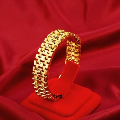 LUXURY GOLD 24K BRACELET WATCH CHAIN MENS BRACELETS YELLOW GOLD ULTRA-WIDE CAR FLOWER BRACELET FOR WEDDING ENGAGEMENT JEWELRY