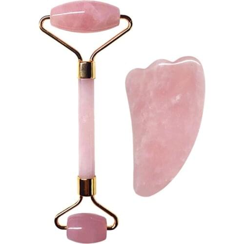 Rose Quartz Jade Roller Natural Jade Slimming Roller Anti Cellulite Wrinkle Gua Sha Board Facial Massager Face Lifting Tool