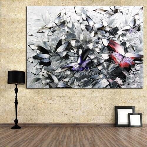 Handmade Modern Abstract Butterfly flower knife Oil Painting On Canvas Wall Art For Living Room As Unique Gift home Decorative