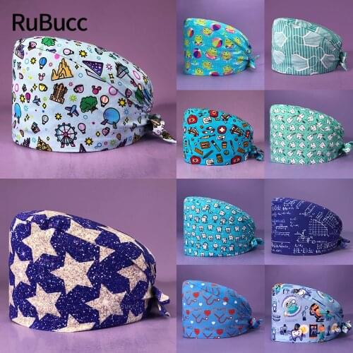 Doctor Nurse Pet Shop Surgical Head Caps Lab Unisex Dentist Scrub Cap Doctor Operating Room Pattern Printing Medical Soft Caps