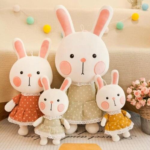 Cute Cartoon White Rabbit Doll Floral Cloth Skirt Rabbit Plush Toy White Rabbit Doll Girl Pillow Home Decoration Children Gift