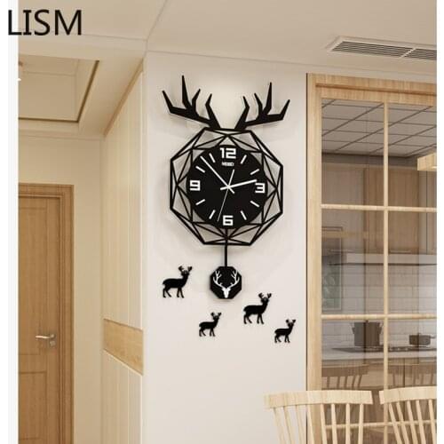 Nordic Deer Large Wall Clock Modern Design Home Decor Living Room Bedroom Wall Watches Creative Luxury Red Table Fashion Clocks