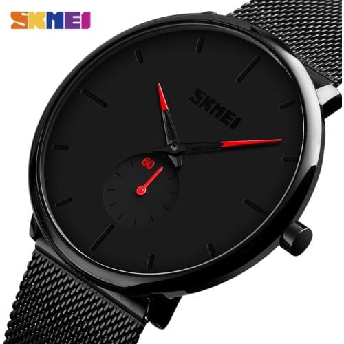 SKMEI Casual Men Quartz Wristwatches Simple Male Business Clock Top Brand Mesh Steel Bracelet reloj hombre 9185 Dropship