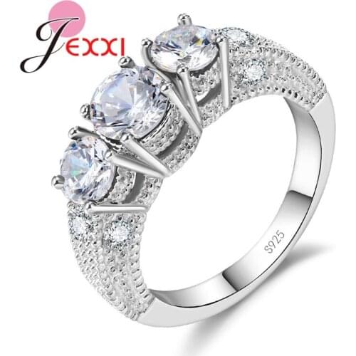 Band Style Clear Cubic Zircon Crystal Engagement Wedding Anillos Top Quality Women Rings 925 Sterling Silver Rings