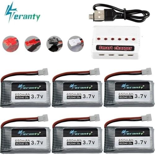 Teranty Power 3.7V 650mAh Battery with USB Charger For SYMA X5C X5C-1 X5 H5C X5SW 852540 3.7V Lipo Drone Rechargeable Battery