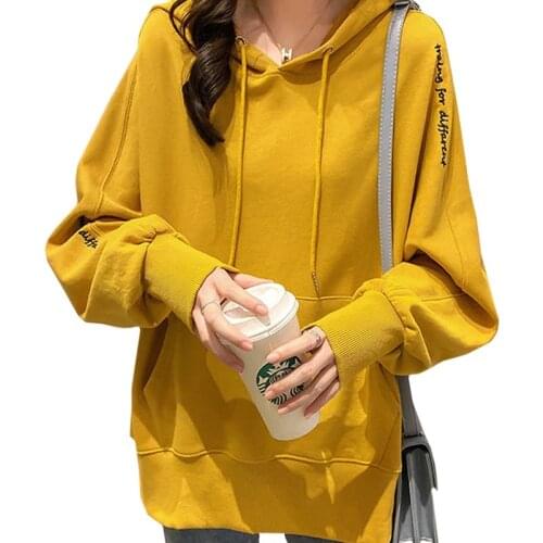 ZuoLunOuBa Spring Autumn Thin Style Women Casual Hoody Loose Lady Sweatshirt Embroidered Letters Harajuku Orange Pullover Female