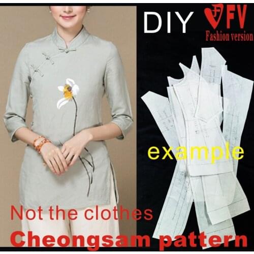 Improved cotton and linen cheongsam side-opening womens ethnic disc buckle making pattern 1:1 garment sewing drawing BQP-23