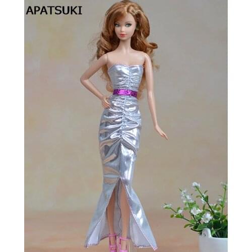 High Quality Elegant Silver Long Dress For Barbie Dolls Party Dress Vestido For 1/6 Dolls Clothes Present For Christmas