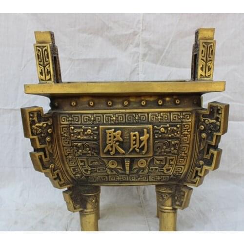 Xd 002723 15" Tibet Bronze Folk Buddhist Dragon Head Statue Ding Incense Burner Censer