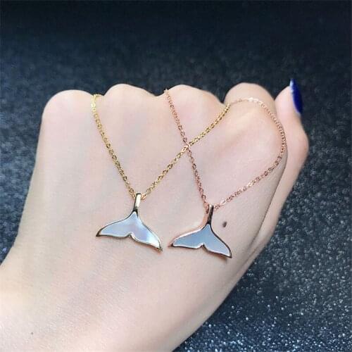 YUN RUO Rose Gold Color Fish Tail Shell Pendant Necklace Accessory Titanium Steel Jewelry Woman Gift Never Fade Drop Shipping