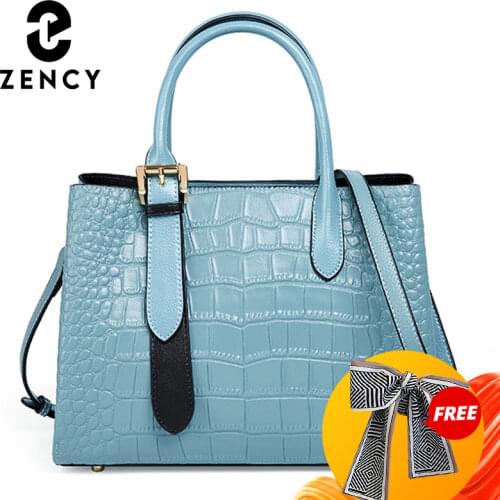 Zency Soft Genuine Leather Handbag 2021 Fashion Elegant Ladies Top-handle Bag Commute Work Female Shoulder Crossbody Bags Black