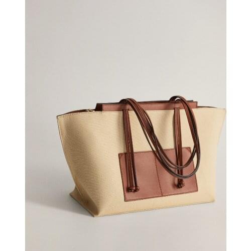 2011 Commuter Ladies Womens Handbag Canvas PU Patchwork Cotton Linen Contrast Tote Large Capacity Big Bag