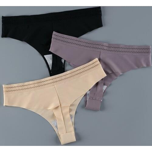 3Pcs Women Panties Underwear Lingerie Sexy Silk G-String Thongs For Women String Thongs Solid Seamless G-String Briefs Panties