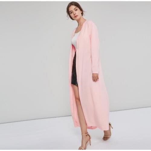 Pink Long Overcoats Women Casual Office Lady Preppy Style Slim Plain Female Fashion Elegant Large Sizes Outerwear Vintage Coats