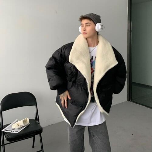 Winter Mens Lambswool Lining Thick Warm Parkas Coat Stand Collar Black Gray Stylish Design N22