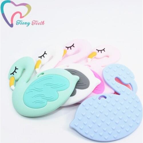 20 PCS Cartoon Flamingo Baby Silicone Teether Food Grade Silicone Beads Necklace Pendant BPA Free Baby Teething Toy Accessories