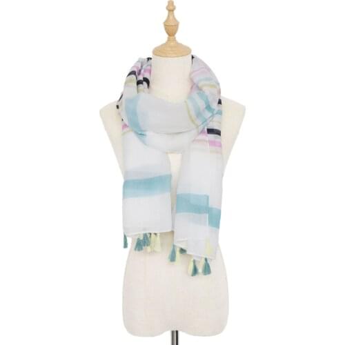 2021 New Colorful Stripe Print Tassel Viscose Scarves Shawls Long Beautiful Beach Muffler Wrap Hijab Free Shipping