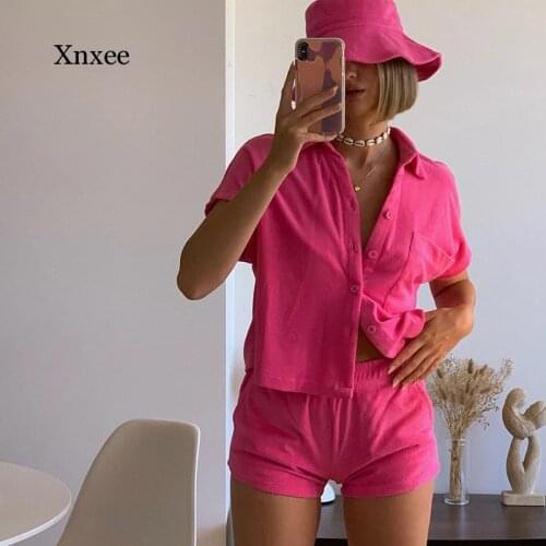 2021 Casual Summer Womens Shirt Sweatpants Furry Short-Sleeved Shirt Top Shorts Womens Suit Ladies Home Service