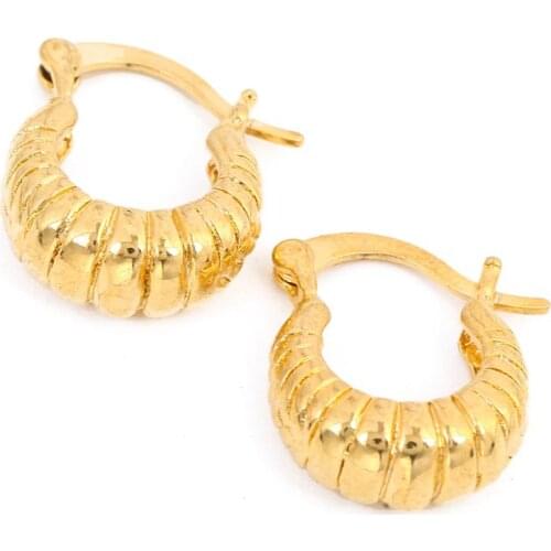 24k Gold Color Simple Style Hoop Earring Fashion Women Men Jewelry Gift
