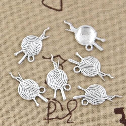 30pcs Charms Yarn Ball Knit Crochet 26x12mm Antique Silver Color Pendants Making DIY Handmade Tibetan Silver Color Jewelry