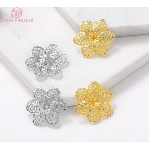 6PCS 27x24MM Hole 1MM 24K Gold Color Brass Flower Decorative Spacer High Quality Diy Jewelry Findings Earrings Accessories
