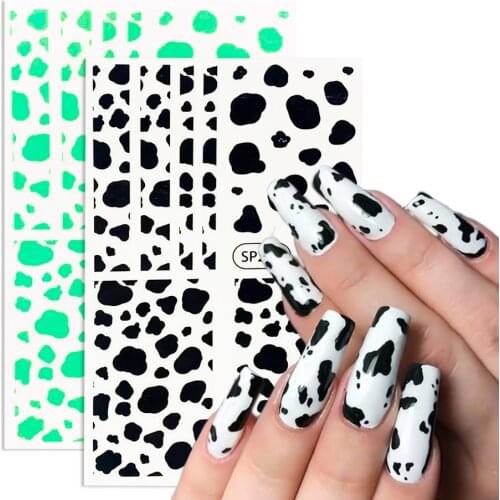 3D Cow Pattern Nail Sticker Black Neon Green Snake Leopard Print Animal Skin Tattoo Slider Design Nail Accessories NLSP222-233