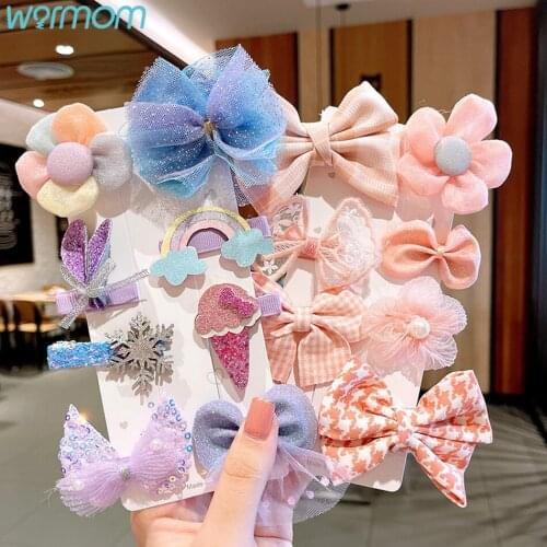 Warmom 8pcs Korean Princess Cute Sequin Mesh Lace Butterfly Children Hair Clip Girls Bow Hairpin Fashion Hair Accessories