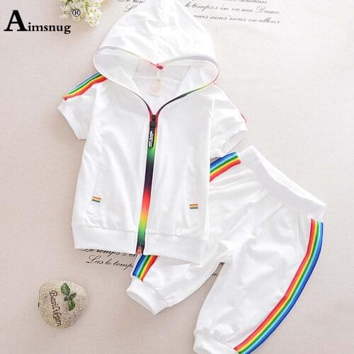 Aimsnug 2021 Unisex Boys Girls Two Piece Sets Patchwork Zipper Hooded Tops and Long Pants Children 2PCS Outfits Kids Clothing