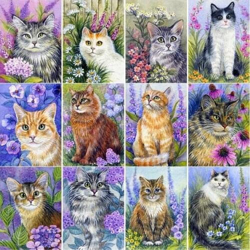 New 5D DIY Diamond Painting Cat Flower Diamond Embroidery Animal Cross Stitch Full Square Round Drill Home Decor Manual Art Gift