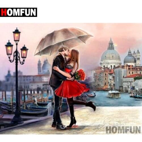 HOMFUN Diamond Painting Cross Stitch "Couple umbrella" Full Square Round Diy 5d Diamond Embroidery Picture Rhinestone Art A27177