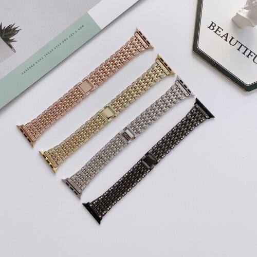 For Apple Watch Band 44mm 40mm 42mm 38mm Women Watch Bling Diamond Stainless Steel Bracelet for iWatch 6 5 4 3 2 1