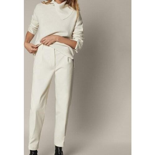 MD 2021 Fashion Simple White Black Cotton Harem Pants Female England Style High Waist Button Long Pants Chic Bottom Mujer Femme