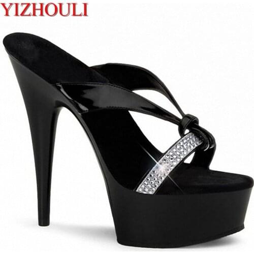 Pole dancing 15cm high heels platform shoes wear celebrity style quality rhinestones and stylish oversized sandals