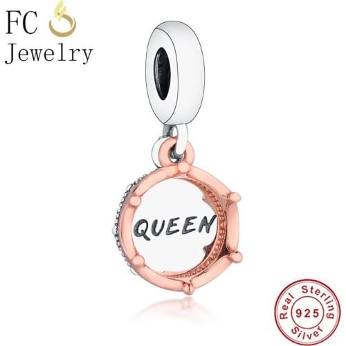 FC Jewelry Fit Original Brand Charm Bracelet 925 Silver Rose Gold Queen Ring Crown Pendant Bead Making Moments Berloque New