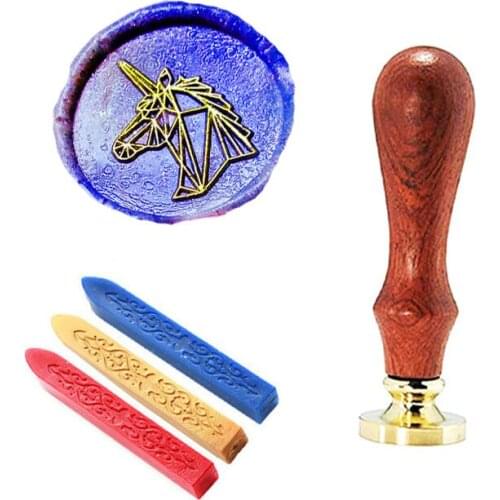 Unicorn Geometric lines Vintage Wedding Invitation Custom Picture Logo Wax Seal Sealing Stamp Sticks Spoon Gift Box Set Kit