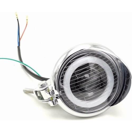 Chrome Motorcycle Spotlight Angel Eye High Low beam Headlight LED Driving Passing Fog Lamp Chopper Cafe Racer Old School Bobber