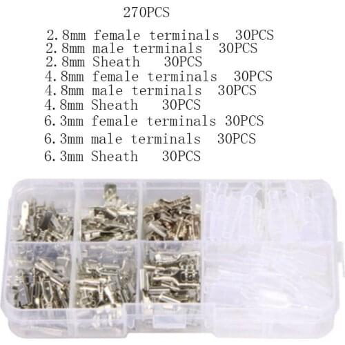 270PCS sheathed insulated male bus connector wire crimping terminal spade connector matching kit 2.8/4.8/6.3mm
