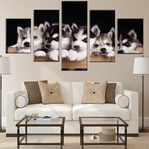 Canvas Painting Wall Art with Frame 5 pieces Husky Lovely Paitings Animal Poster For Living Room Home Decor Pictrues Prints