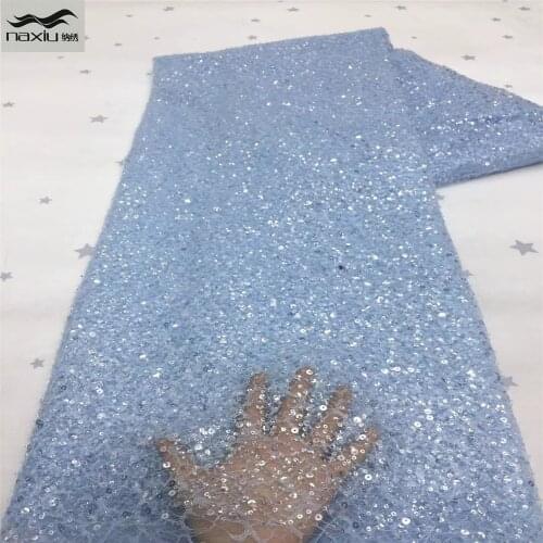 Madison African Sequins Lace Fabric 2021 French Tulle Lace Fabric Beaded Embroidery Mesh Fabric For Party Wedding Dress