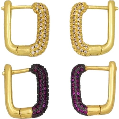 Cubic Zirconia Square Hoop Earrings for Women Party Gift CZ Crystal Micro Pave Gold Hoops Jewelery boucle oreille femme ears04