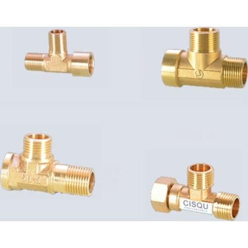 Brass Pipe Fitting - Male x Male x Female Tee 3-Way Connector 1/8",1/4",3/8",1/2",3/4" BSP Jointer Adaptor for Water Air Fuel