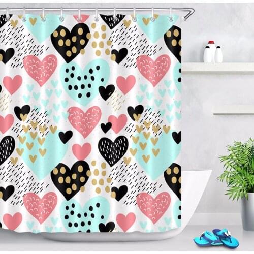 LB Heart Shower Curtain Extra Long Bathroom Washable Mildew Resistant Waterproof Polyester Fabric for Girl Home Bathtub Decor