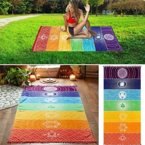 Hot Rainbow Beach Mat Mandala Blanket Wall Hanging Towel Throw Bikini Up Bedspread Yoga Tablecloth Tapestry Cover Mat Strip S0W0