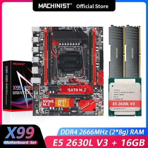 Machinist X99 motherboard LGA 2011-3 set Kit Intel Xeon E5 2630L V3 CPU Processor DDR4 16G(2*8G) 2666MHZ RAM Memory X99-RS9