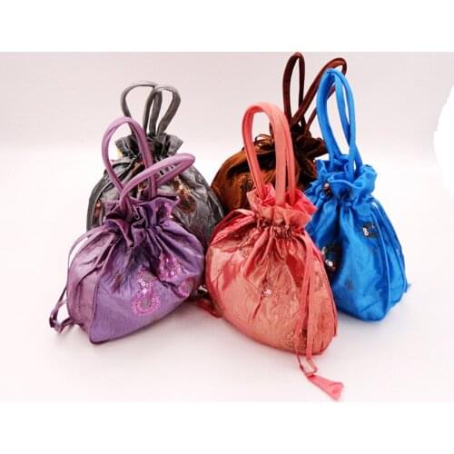 2pcs Embroidery Fruit Christmas Gift Bags Large Handle Coin Purse Women Wedding Favor Satin Cloth Drawstring Storage Pouches