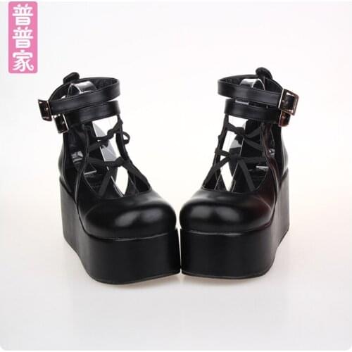 Princess sweet lolita shoes Summer popular punk muffin thick bottom muffin shoes round head shallow mouth shoes women pu9602