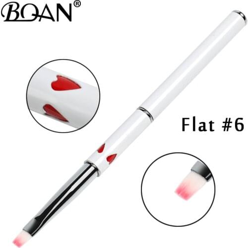 BQAN New Flat 6# Nail Brush White Handle Gel Brush Diamond Decorated Nail Gel Brush Nails Gel Polish Flat Brush