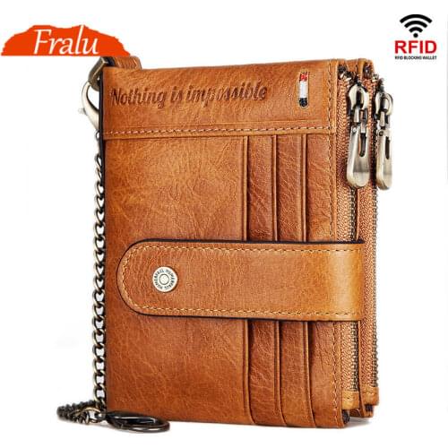 2021 new mens leather wallet RFID anti-theft wallet multi-card Crazy Horse leather coin purse double zipper wallet male luxury
