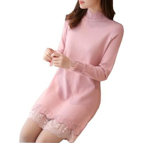 Add new new lace Dress Stitching Slim Loose jacket Sexy Party Dresses dress Ladies Office Autumn Winter