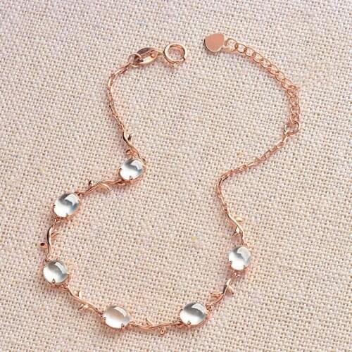 New original natural ice ellipse chalcedony plant winding bracelet retro elegant fresh charm little fairy brand silver jewelry